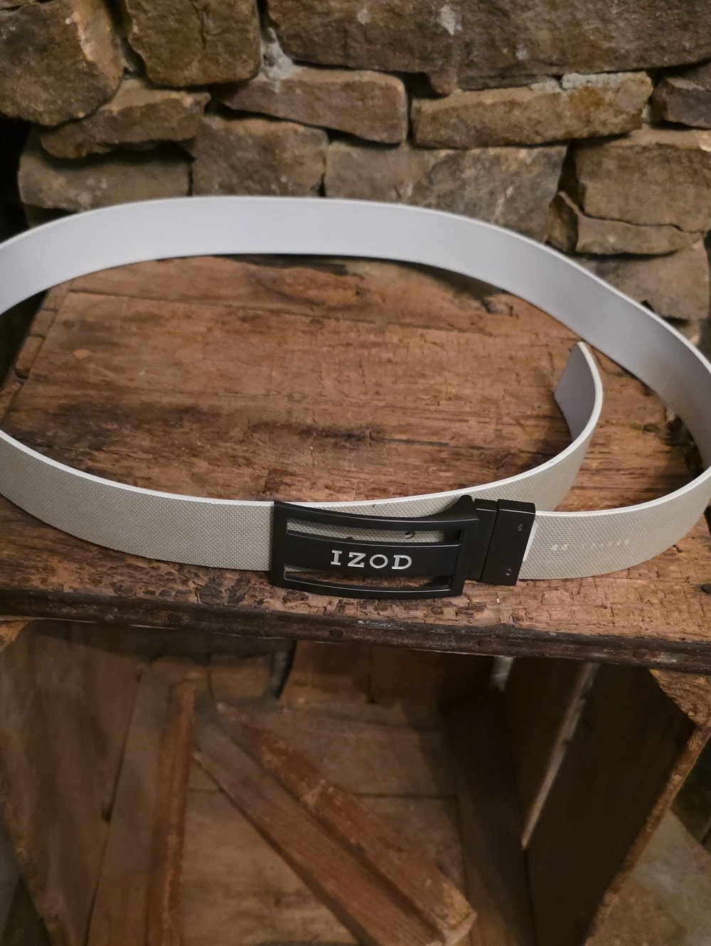 Izod White Men’s Belt with Black Buckle